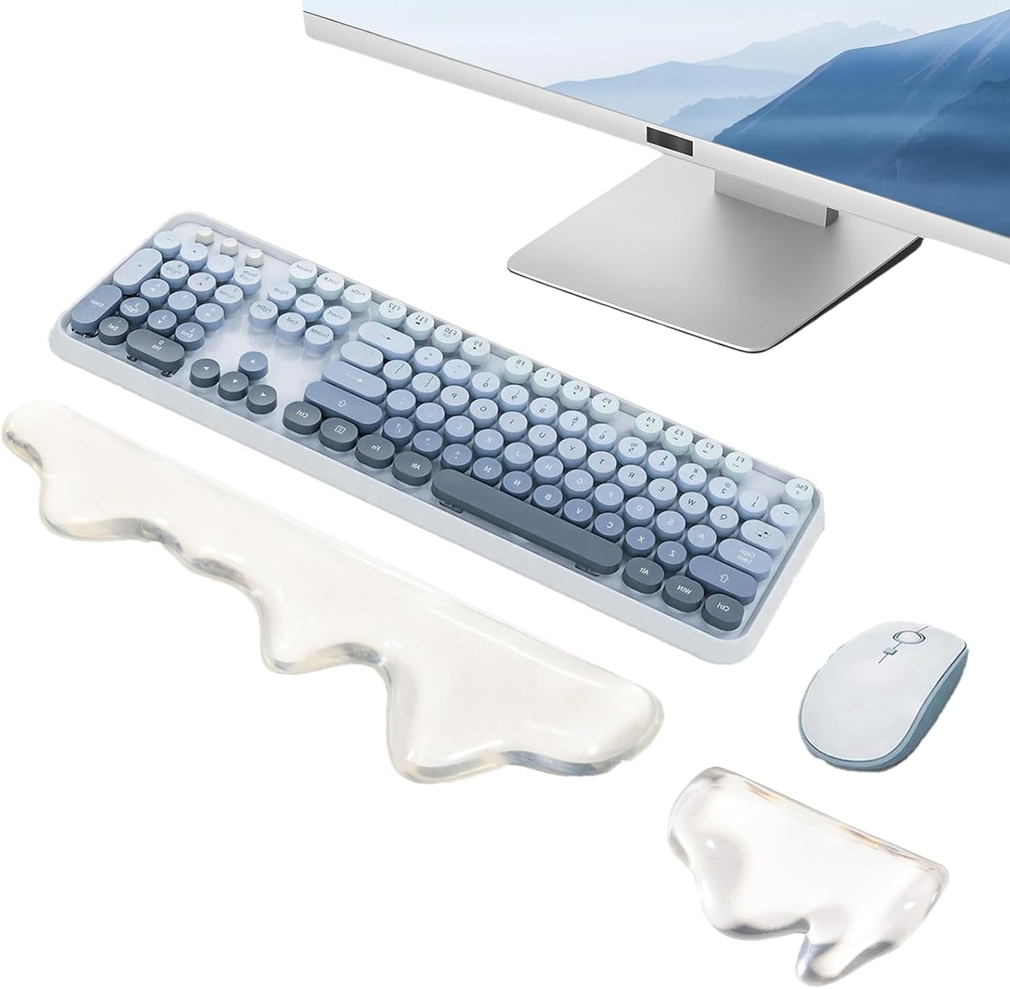 Gel Wrist Rest for Keyboard and Mouse Square Blue Plaid Clear Keyboard Wrist Rest Transparent Ergonomic Cute Checkered Mouse Wrist Pad Silicone Non-Slip Support for Computer Laptop Gaming Home Office
