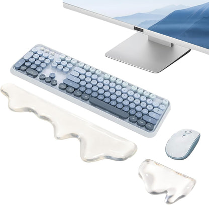 Gel Wrist Rest for Keyboard and Mouse Square Blue Plaid Clear Keyboard Wrist Rest Transparent Ergonomic Cute Checkered Mouse Wrist Pad Silicone Non-Slip Support for Computer Laptop Gaming Home Office