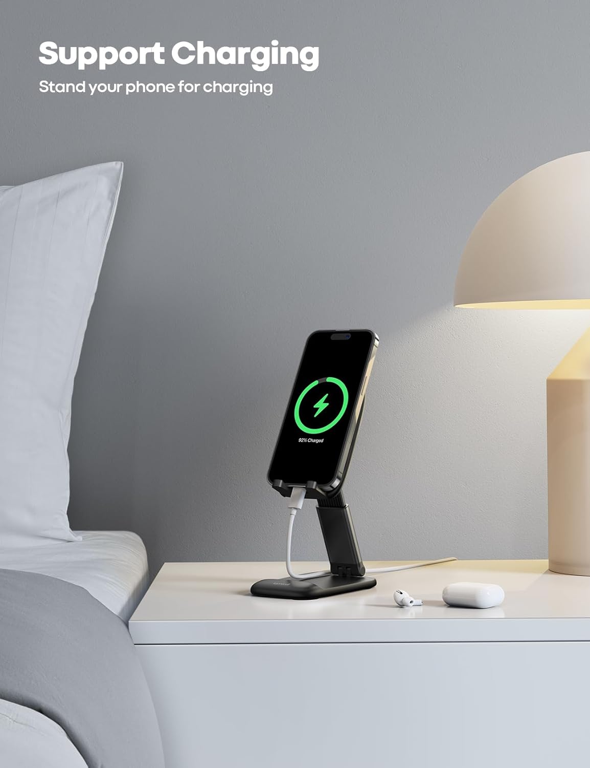 Lamicall Cell Phone Stand for Desk - [Height Adjustable] Foldable Mobile Phone Holder, Portable Stand for iPhone 17 16 15 14 13 12 11 Pro Max Plus Air, Galaxy S25, Office Gift Mothers Day Accessories
