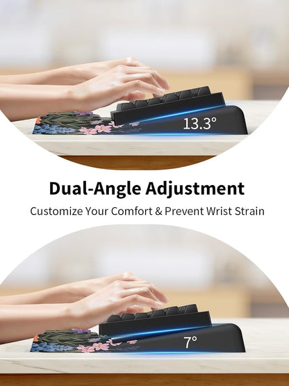 3-in-1 Ergonomic Keyboard Stand with Wrist Rest & Mouse Pad Set, Comfy Keyboard Riser Holder Soft Mousepad with Massage Design, Memory Foam and Non-Slip PU Base for Pain Relief, Black