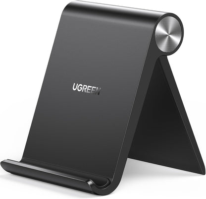 UGREEN Cell Phone Stand for Desk Portable Foldable Phone Holder Angle Adjustable Compatible with iPhone 17 Air 16 15 Pro Max 14 Plus, iPhone 13 12 11 SE XS XR Smartphone, Mini Size, Black