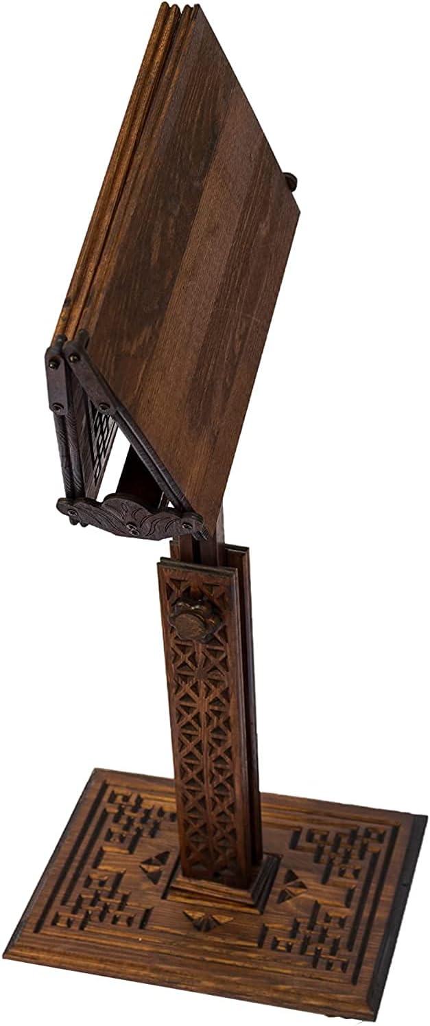 Prayer Book Holder Stand Ramadan Gift Rihal Rehal Wooden Carved Gift (Adjustable White)