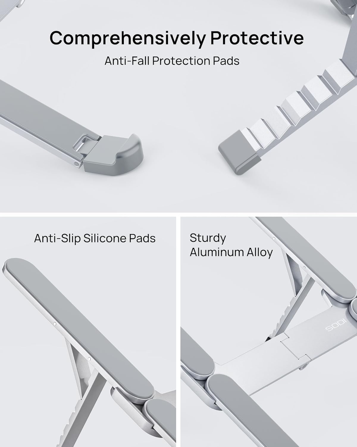 SODI [Ultra Compact] Foldable & Portable Laptop Stand for Desk, Lightweight Tablet Stand for Business Travel, Library, Cafe, 6 Level Height Ergonomic Aluminum Computer Holder for 10-16" Laptops