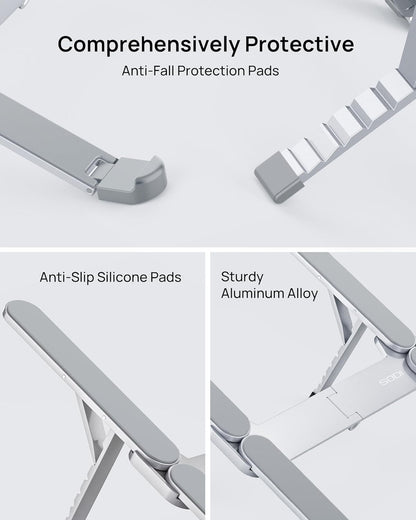 SODI [Ultra Compact] Foldable & Portable Laptop Stand for Desk, Lightweight Tablet Stand for Business Travel, Library, Cafe, 6 Level Height Ergonomic Aluminum Computer Holder for 10-16" Laptops