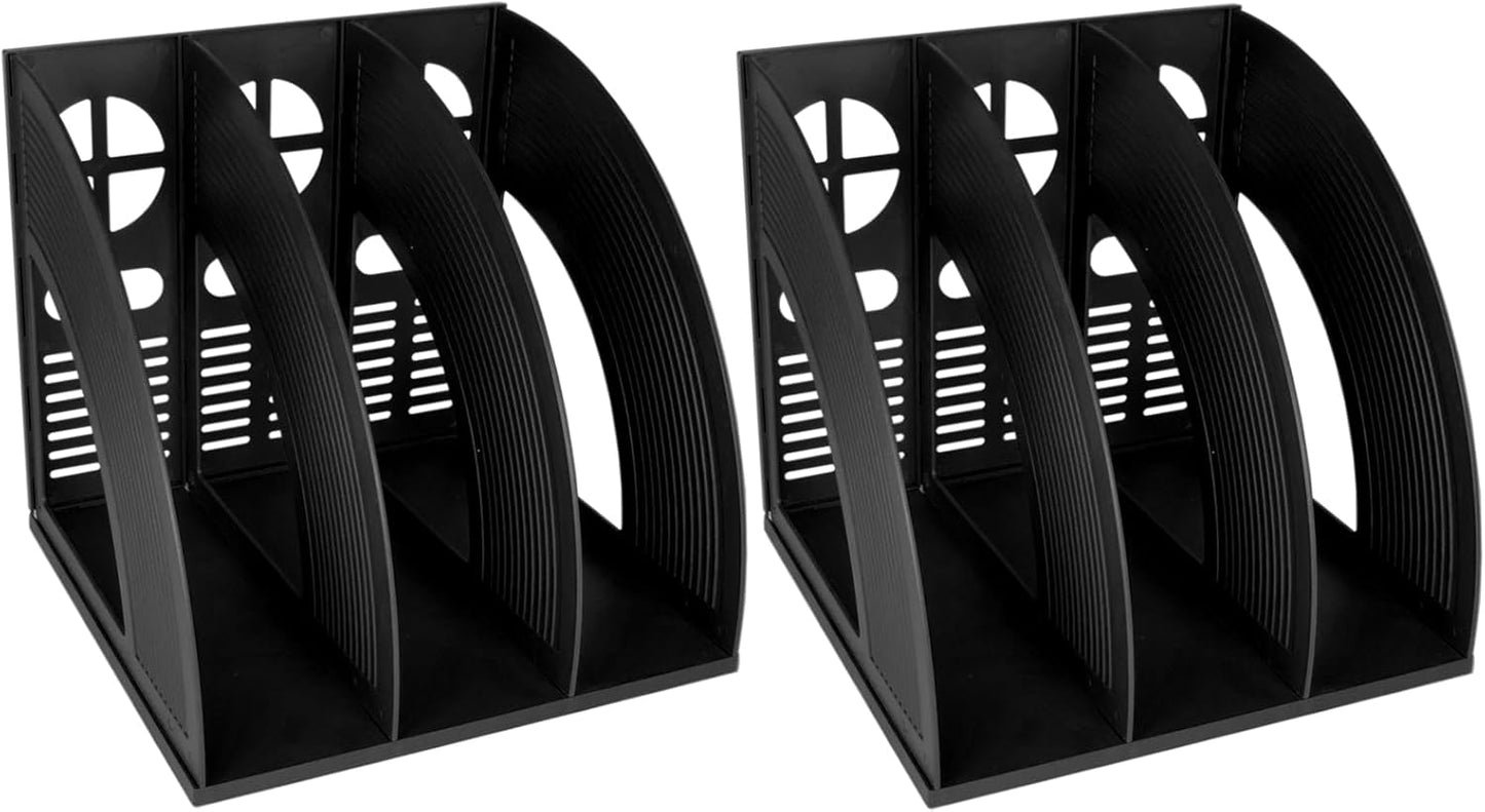 SAYEEC Magazine Holder Sturdy Binder Holder Desk File Sorter Plastic File Folder Organizer Stand Book Shelf Dividers Vertical Storage Rack Desktop Bookshelf Display Box for Office School Home (Black)