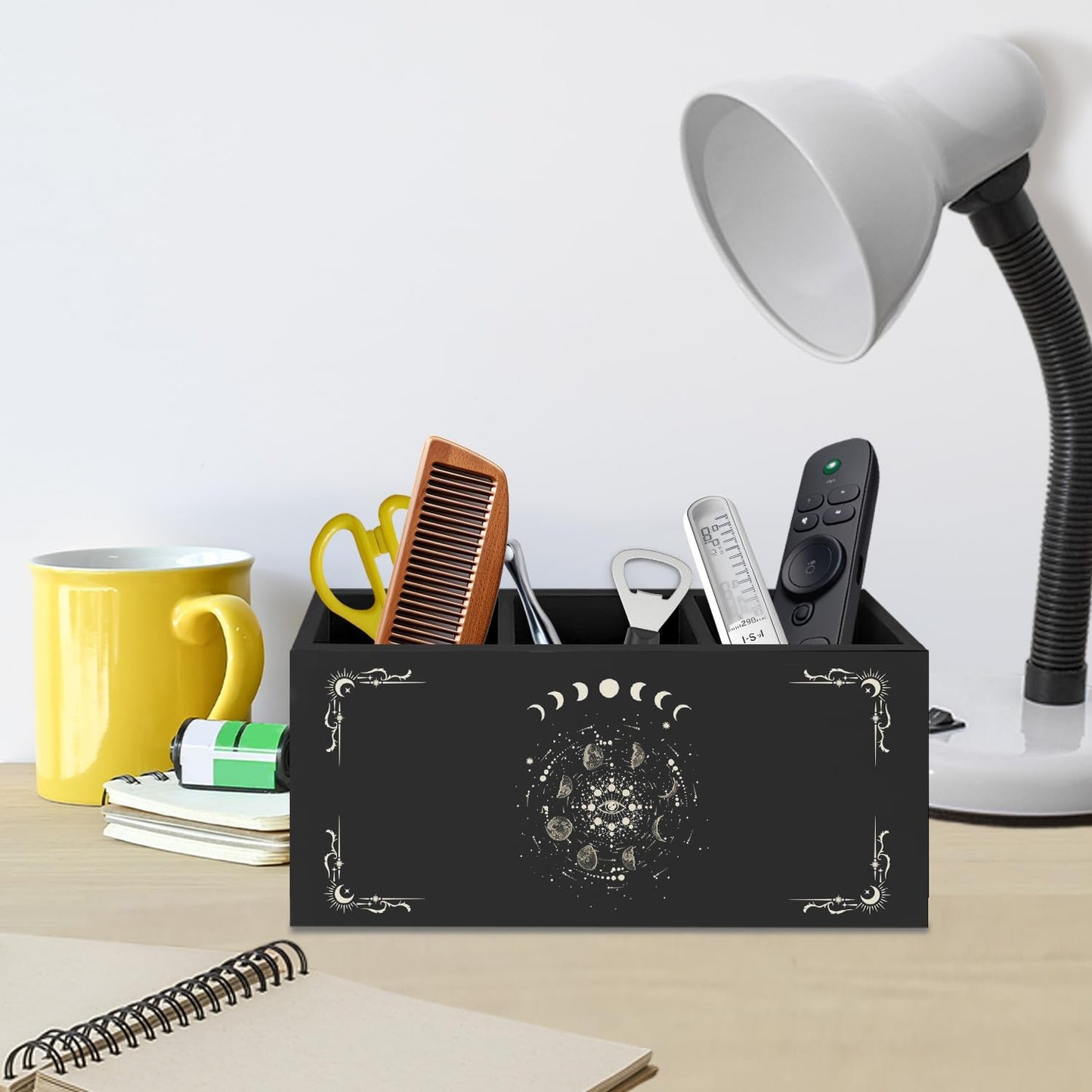 Gothic Office Decor Black Wooden Pen Pencil Holder for Desk Accessories, Dark Gothic Witchy Aesthetic Wood Makeup Brush Toothbrush Holder Organizer for Vanity Bathroom