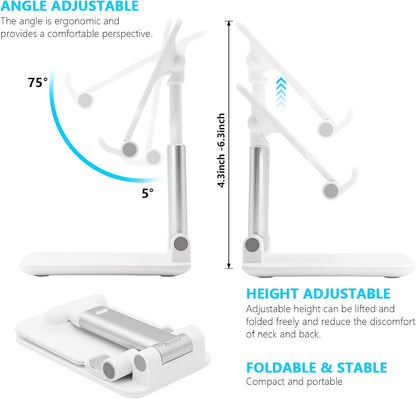 Cell Phone Stand, Folding Desktop Phone Stand, Angle Height Adjustable Mobile Phone Holder for Desk, Office, Tablet Stand Compatible with All Phones 4-10 Inches Cell Phone/Tablet (Black)