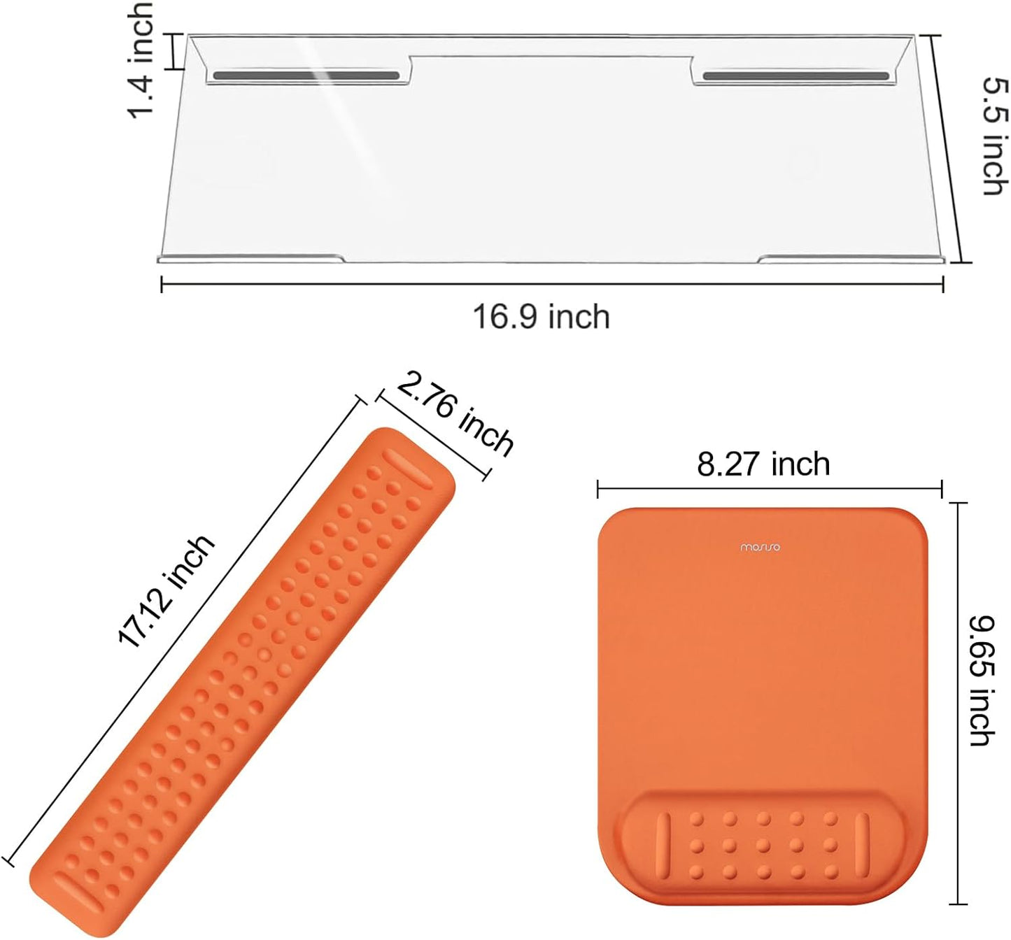 MOSISO Computer Keyboard Stand&Wrist Rest Support for Keyboard &Mouse Pad Set, Ergonomic Massage Wrist Rest Set, Easy Typing Working Acrylic Clear Stand for Office Home, Apricot