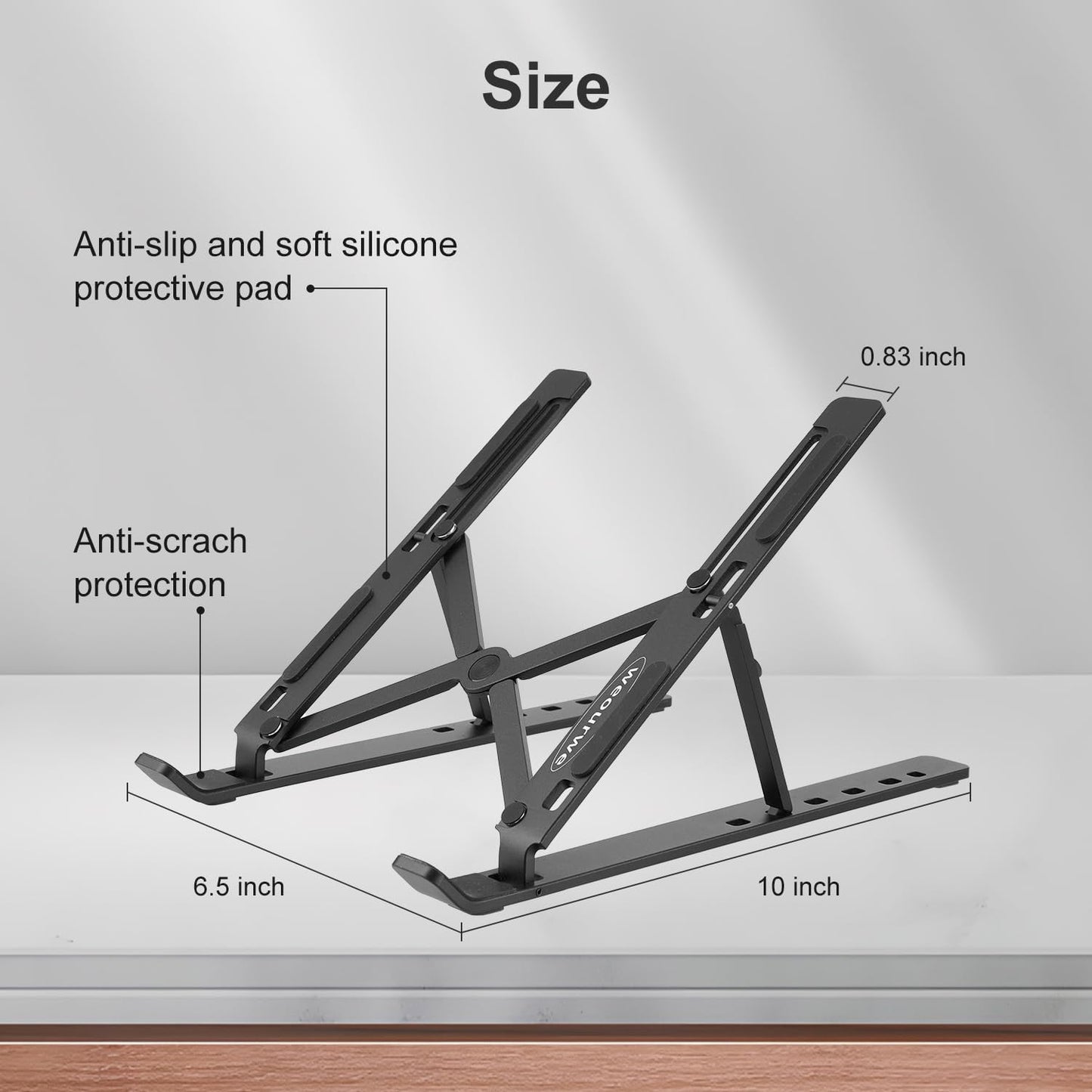 Ergonomic and Foldable Laptop Stand for Desk, Adjustable Riser, Fits All Laptops and Notebooks up to 17,Ultra-Thin,Ventilated Cooling,ABS+Silicone,Silver.