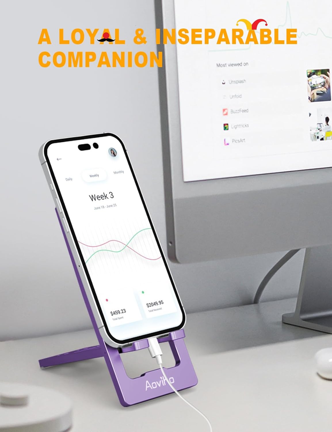 Aoviho Phone Stand for Desk, Ultra-Thin Foldable Aluminum Phone Holder, Portable Travel & Office Cell Phone Stand Compatible with iPhone 17 16 15 14 13 12 Pro Max, Fits 3.7"-7" Devices, Black