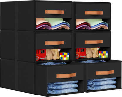 DIMJ Closet Organizers and Storage - Fabric Bins with Drawers for Closet Foldable Clothes Organizers with Clear Window, Stackable Storage Drawers Units for Bedroom, Living Room, 4-Pack, Grey