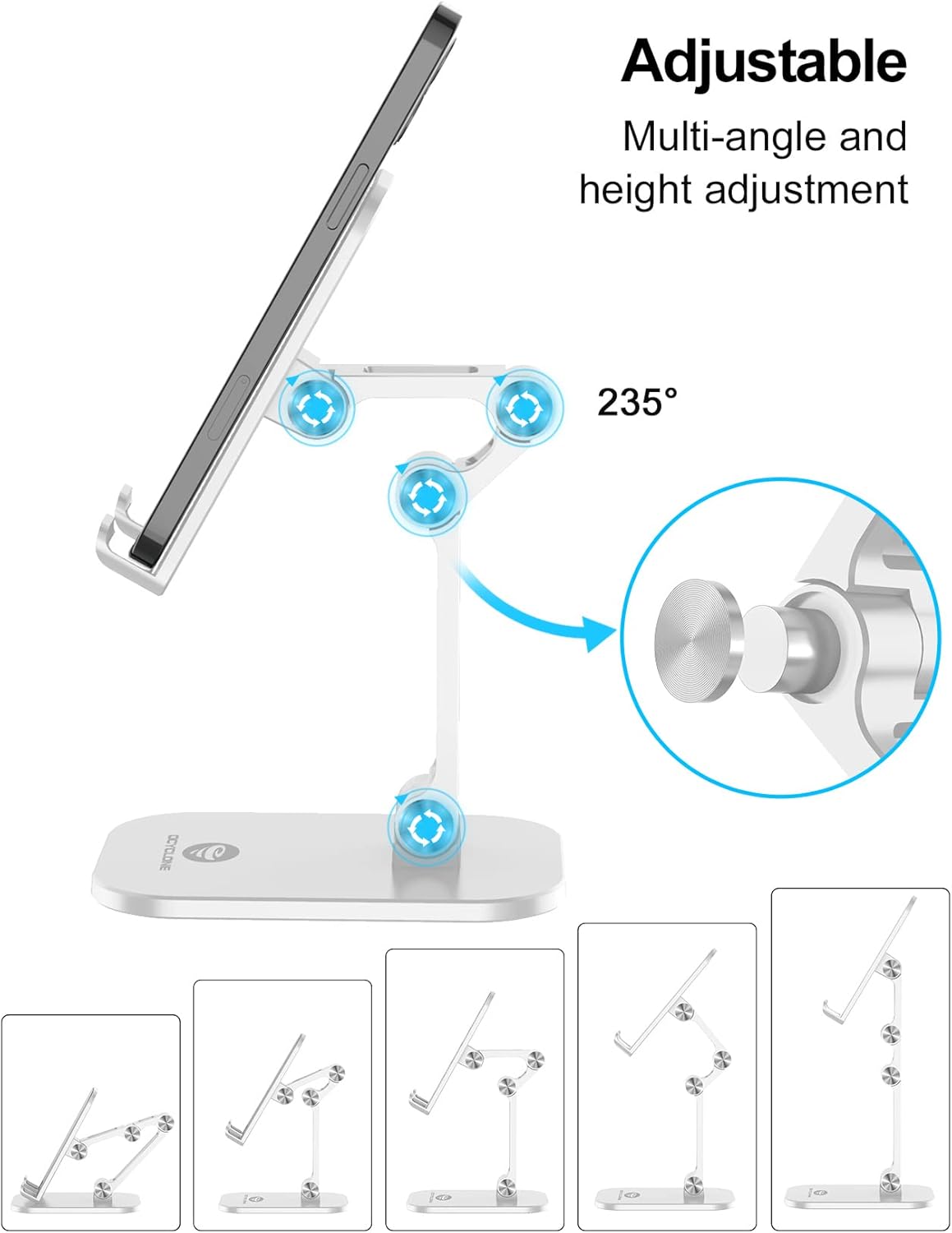 OCYCLONE Phone Stand, Adjustable Height and Angle Foldable Cell Phone Stand Holder for Desk, Taller iPhone Stand Compatible with 4.7"-13" Smartphones iPad Tablet, Black