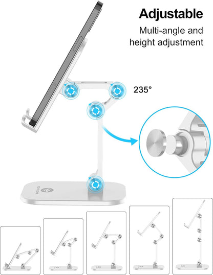 OCYCLONE Phone Stand, Adjustable Height and Angle Foldable Cell Phone Stand Holder for Desk, Taller iPhone Stand Compatible with 4.7"-13" Smartphones iPad Tablet, Black