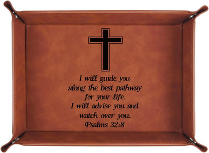 Christian Gifts,Leather Tray Engraved Personalized Tray,Bible Verse Faith Religious Birthday Inspirational Gifts,Valet Desktop Storage Organizer (Philippians 4:13)