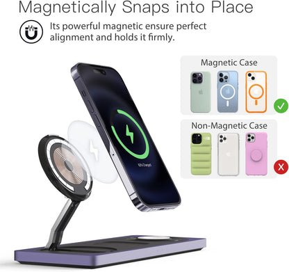 3-in-1 Charging Station for Apple Devices: Used for iPhone and Watch Charging Station with Magsafe Charger Stand, Wireless Charger for iPhone 17 Air 16 15 14 13 Series, Apple Watch Ultra, AirPods Pro