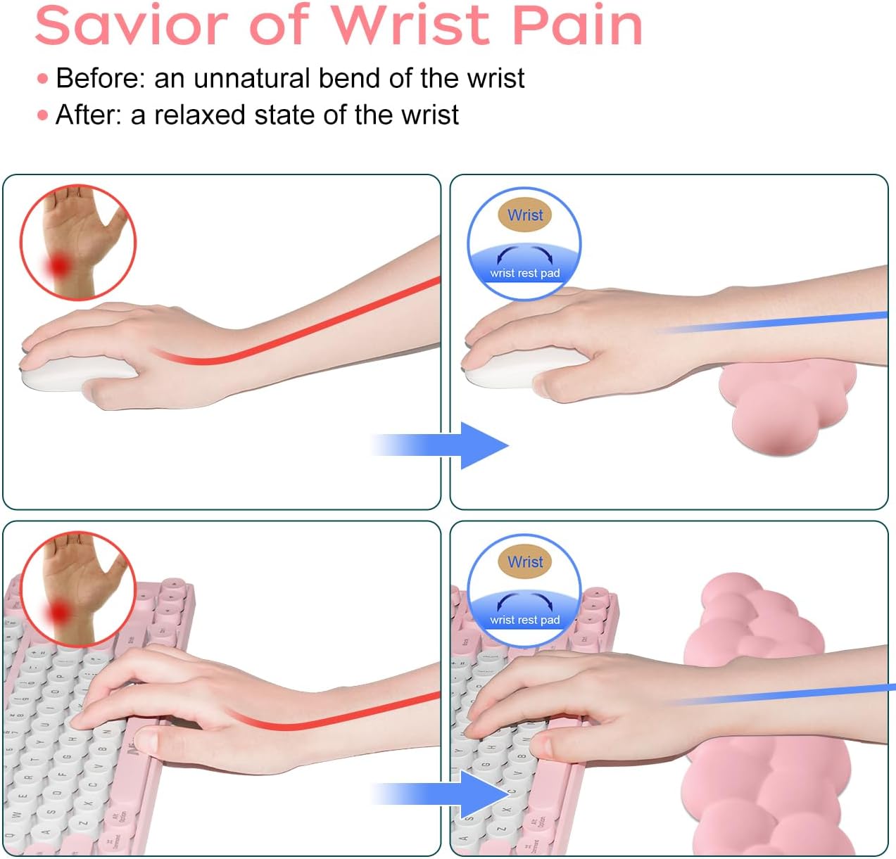 JIKIOU Upgrade Leather Cloud Keyboard Wrist Rest, Cloud Wrist Rest with Non-Slip PU Base, Comfortable Memory Foam Wrist Rest for Computer Laptop Mac Gaming Office and Pain Relief Christmas Wish Gift