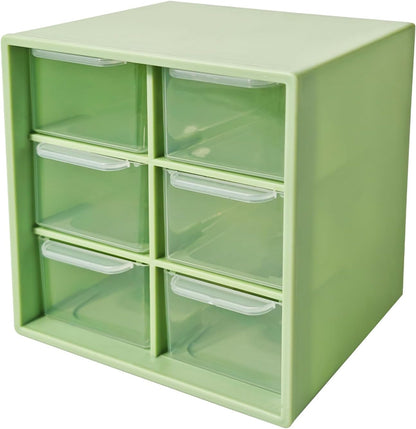 Small Drawer Organizer for Desk, 4.7" x 4.7" x 3.8" Small Desktop Organizer with 6 Drawers, Plastic Storage Box for Office, Classroom, Craft and Home Organization