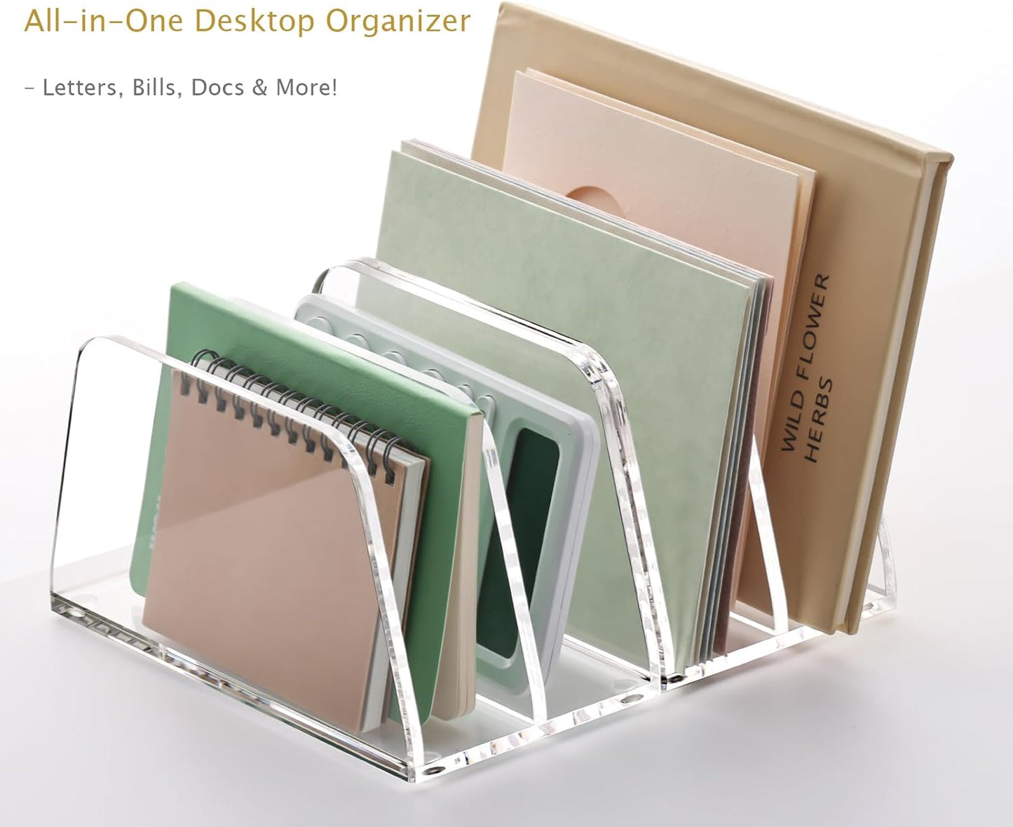 SANRUI Acrylic Mail Organizer, 2-Slot Clear Paper Letter Sorter Mini Desk Organizer, Sleek Office Desk File Holder for Mail, Bills, Notebooks 6.7"x3.5"x3.8"