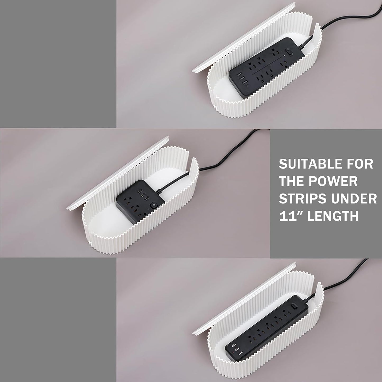 White Cable Management Box, Plastic Cable Box Organizer with Lid for Wire, Power Strip, Surge Protector, Extension Cords Hider Cover Under Home Office Desk and Floor (Large)