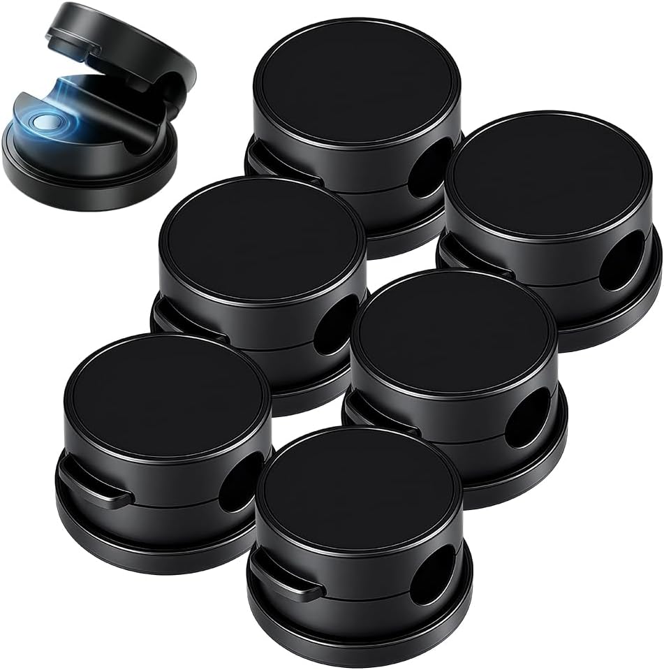 Magnetic Cable Clips, 360° Rotatable Magnetic Clips, Under Desk Cable Management, Strong Adhesive Cord Organizer for Desk, Phone, Wire Cord Holder Keeper for Home, Car, Office Accessories (Black 3PC)