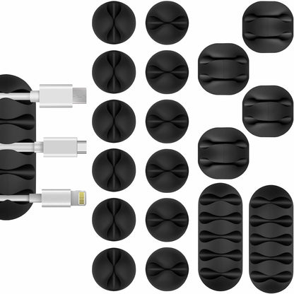 Flezoo Cable Clips Cord Holder - 18 PCS Black Adhesive Phone Cord Organizer Charger Holder Cable Wire Management Clips Keeper for Nightstand, Desk, Office or Mouse
