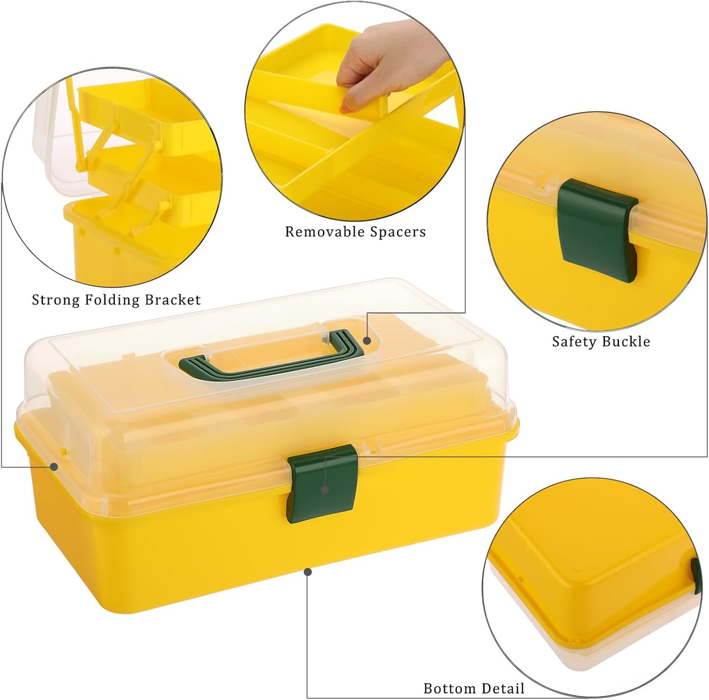 BTSKY 3-Layer Plastic Dividing Storage Box Craft Organizer and Storage with Adjustable Spacers Portable Handled Art Supply Organizer Multipurpose Home Utility Box for Medicine Sewing(Haze Green)
