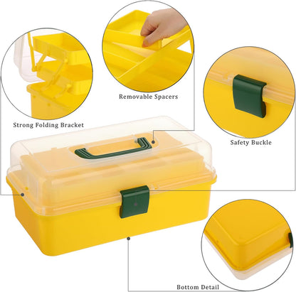 BTSKY 3-Layer Plastic Dividing Storage Box Craft Organizer and Storage with Adjustable Spacers Portable Handled Art Supply Organizer Multipurpose Home Utility Box for Medicine Sewing(Haze Green)