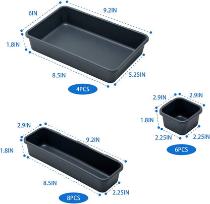 Gonice 13 PCS Drawer Organizer Tray, Interlocking Office Desk Drawer Storage, Black Plastic Organizer Bins for Office Supplies and Tools, Desk Drawer Organizer for Bathroom and Kitchen