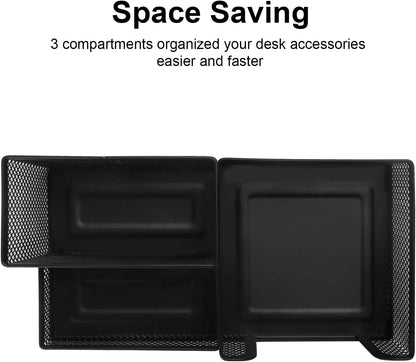 Comix Mesh Pen Pencil Holder Desk Organizer, 3 Compartment Wire Desktop Pen Pencil Cup Caddy Office Supplies Desk Accessories for Home Office School, Black