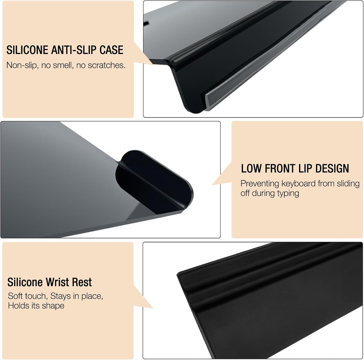 Acrylic Keyboard Stand w/Silicone Wrist Rest 4-Level Height Adjustment, Ergonomic 16.9 x 5.7 inches Computer Keyboard Riser for Easy Typing Office, Gaming, and Home Desks Black