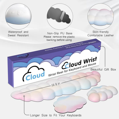 Cloud Wrist Rest Keyboard Palm Rest with Non-Slip Base for Computer Gaming Wrist Rest, YAMJUG Cloud Arm Rest Keyboard Wrist Pad Rainbow