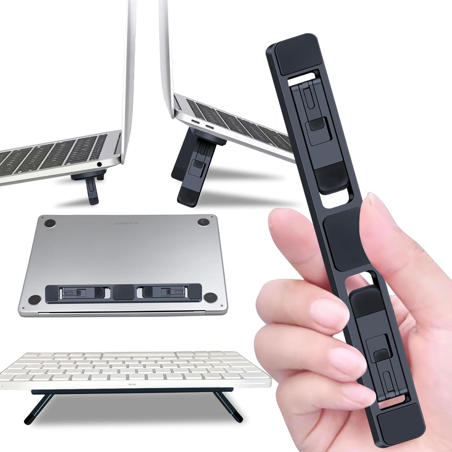 Adjustable Ergonomic Laptop & Keyboard Stand for Desks - Aluminum Alloy Heat Dissipation Riser, Non-Slip Feet for 10-17" MacBook, Dell, HP, Gaming Desktops (Black