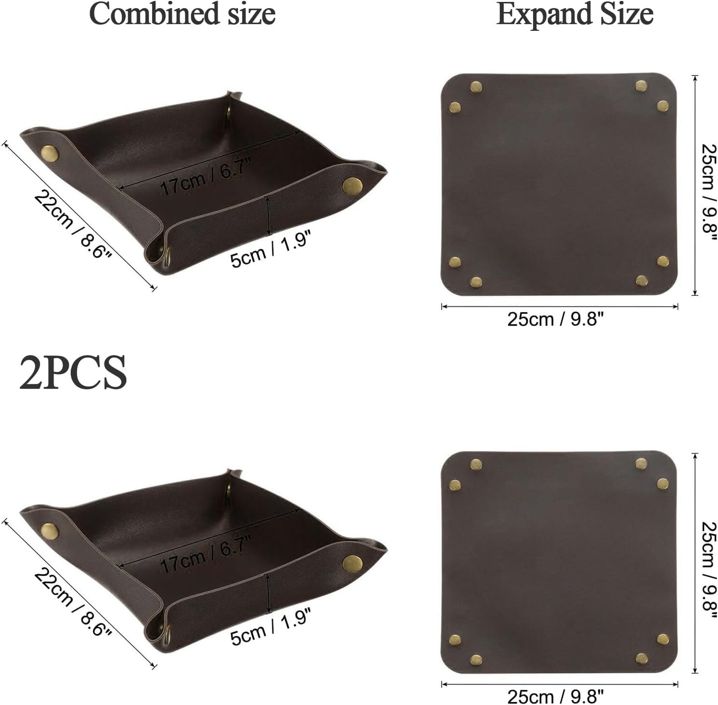2 Pcs Leather Valet Tray Organizer Set, Folding Travel Storage for Jewelry Keys, Home Office Desk Organizer（white）