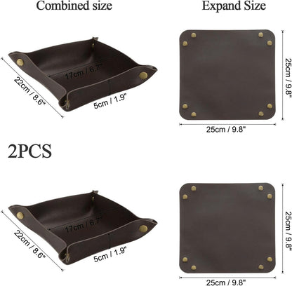 2 Pcs Leather Valet Tray Organizer Set, Folding Travel Storage for Jewelry Keys, Home Office Desk Organizer（white）