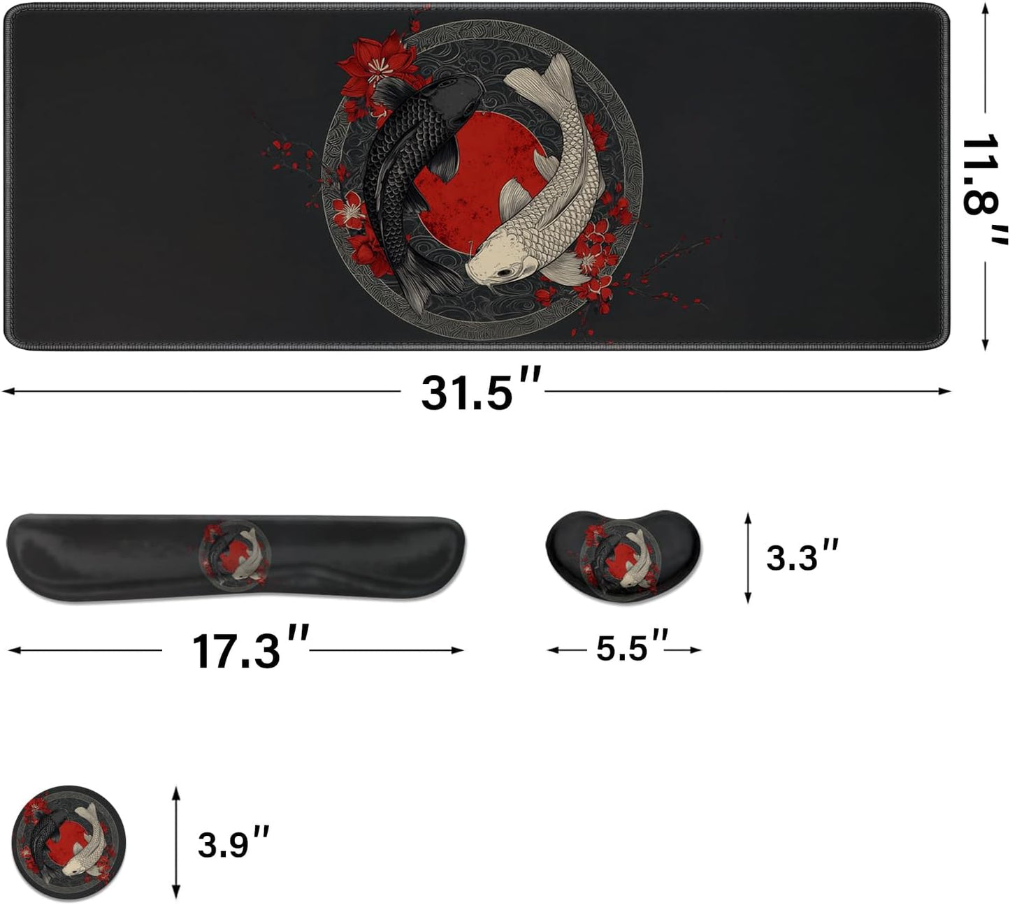 Desk Pad and Keyboard Wrist Rest, Large Mouse Pad + Keyboard Pad+Mouse Wrist Support, Non-Slip Desk Mat Protector for Office, Home 31.5×11.8 Inches Anime Dragon