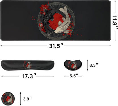 Desk Pad and Keyboard Wrist Rest, Large Mouse Pad + Keyboard Pad+Mouse Wrist Support, Non-Slip Desk Mat Protector for Office, Home 31.5×11.8 Inches Anime Dragon