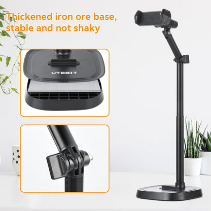 UTEBIT Adjustable Phone Stand for Desk, 11.8''-17.7''Height Adjustable Phone Holder for Desk Recording, Retractable Cell Phone Tablet Stand Holder for 5.5''-9.5''Screen iPhone 17 16 15 Pro Max Android