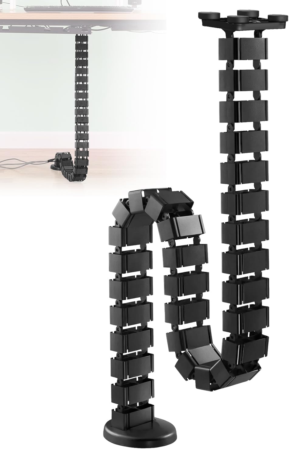 Under Desk Vertebrae Cable Management Fit for Sit Stand Desk, Chain Raceway Cable Management, Magnetic Flexible Wire Spine Adjustable Length, Black