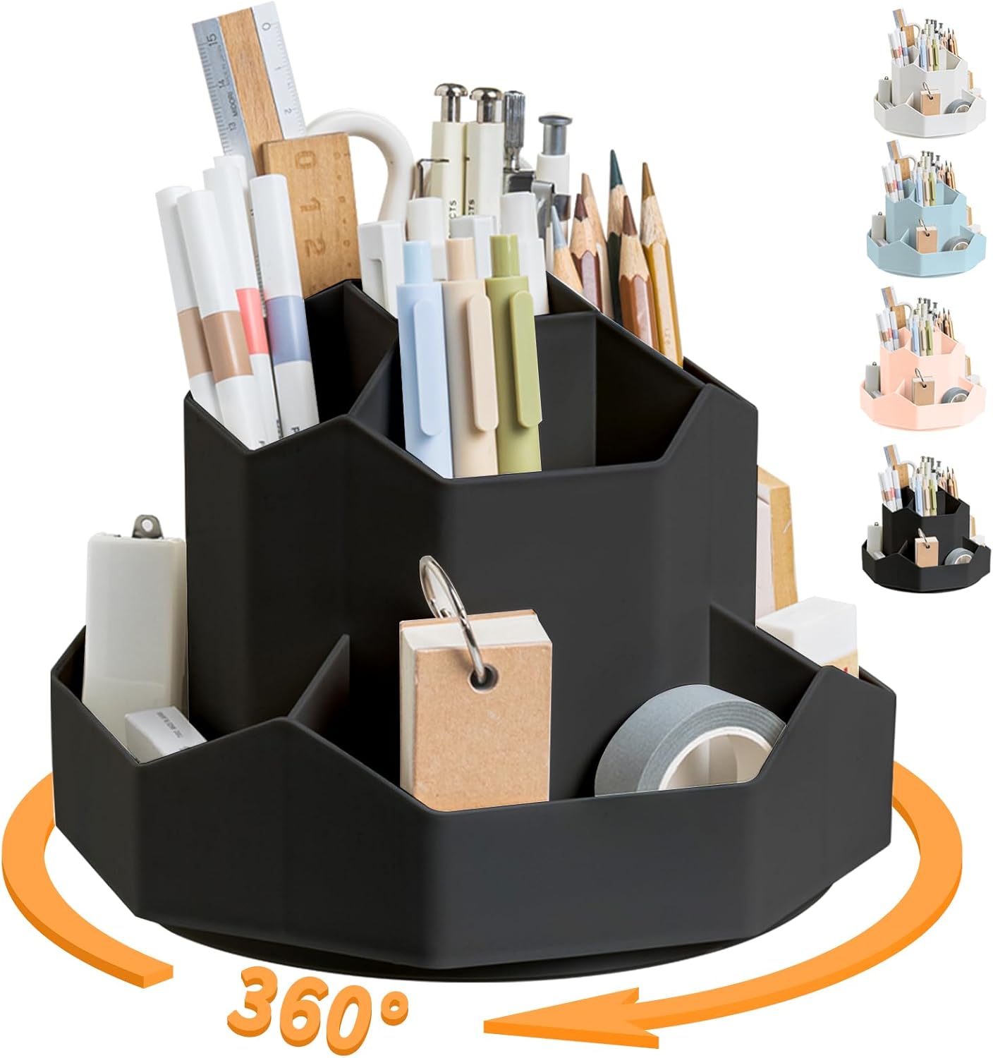 Cayxenful Pencil Pen Holder for Desk,9 Slots 360 Degree Rotating Desk Organizers,Desktop Storage Stationery Supplies Organizer, Cute Pencil Cup Pot For Office, School, Home(White)