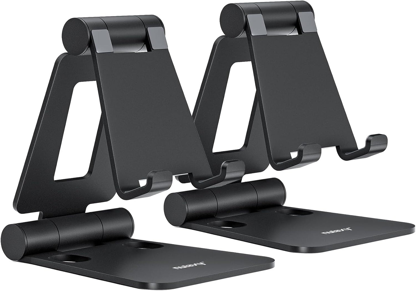 Nulaxy 2 Pack Fully Aluminum Dual Folding Cell Phone Stand, Adjustable Foldable Desktop Phone Holder for Desk Compatible with iPhone 17 16 15 14 13 12 11 Pro Max Xs Xr X 8, All Phones, Black & Silver