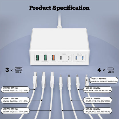 USB C Charger,10 Ports USB Charging Station with 6 Ports USB-C, Desktop 50W Multi Ports Charger Compatible with iPhone 12/13/14/15/16/Galaxy S22/S23/S24/S25/Tablet/Watch/Headphones