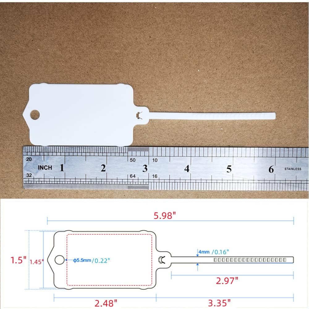 100pcs Reusable Blank Plastic Tags Ties Key Tags 1.45"*2.48" Serrated Tension Sealing Strap with Large Label Plastic Tie Mark Label Waterproof Hang Sign Write on Tag (Red, 100pcs)