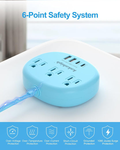 Pink Extension Cord with Surge Protected 1080J - 5 FT Kawaii Power Strip, 1625W Cute Extension Cord with 3 AC Outlet 4 USB (24W/4.8A), Compact for Cute Pink Kawaii Desk Home Essentials
