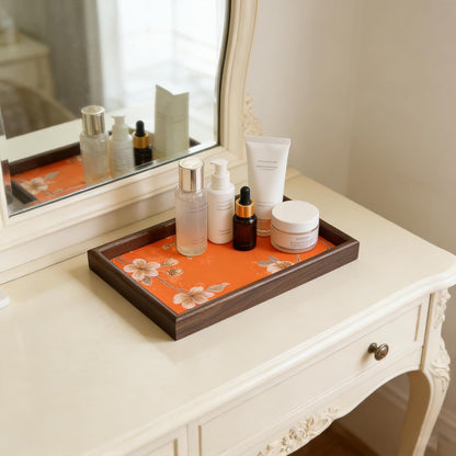 Wooden Valet Tray with Leather Base, EDC Catch All Tray Nightstand Entryway Table Vanity Organizer 11.8x7.9, Black