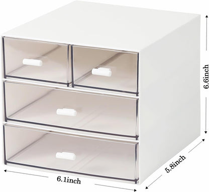 MILULUGO Makeup Organizer with 4 Drawers, Desk Organizer, Cosmetics Storage Box for nail polish, Lipstick, Brushes, Jewelry, Skincare, Bathroom Organization Boxes - White