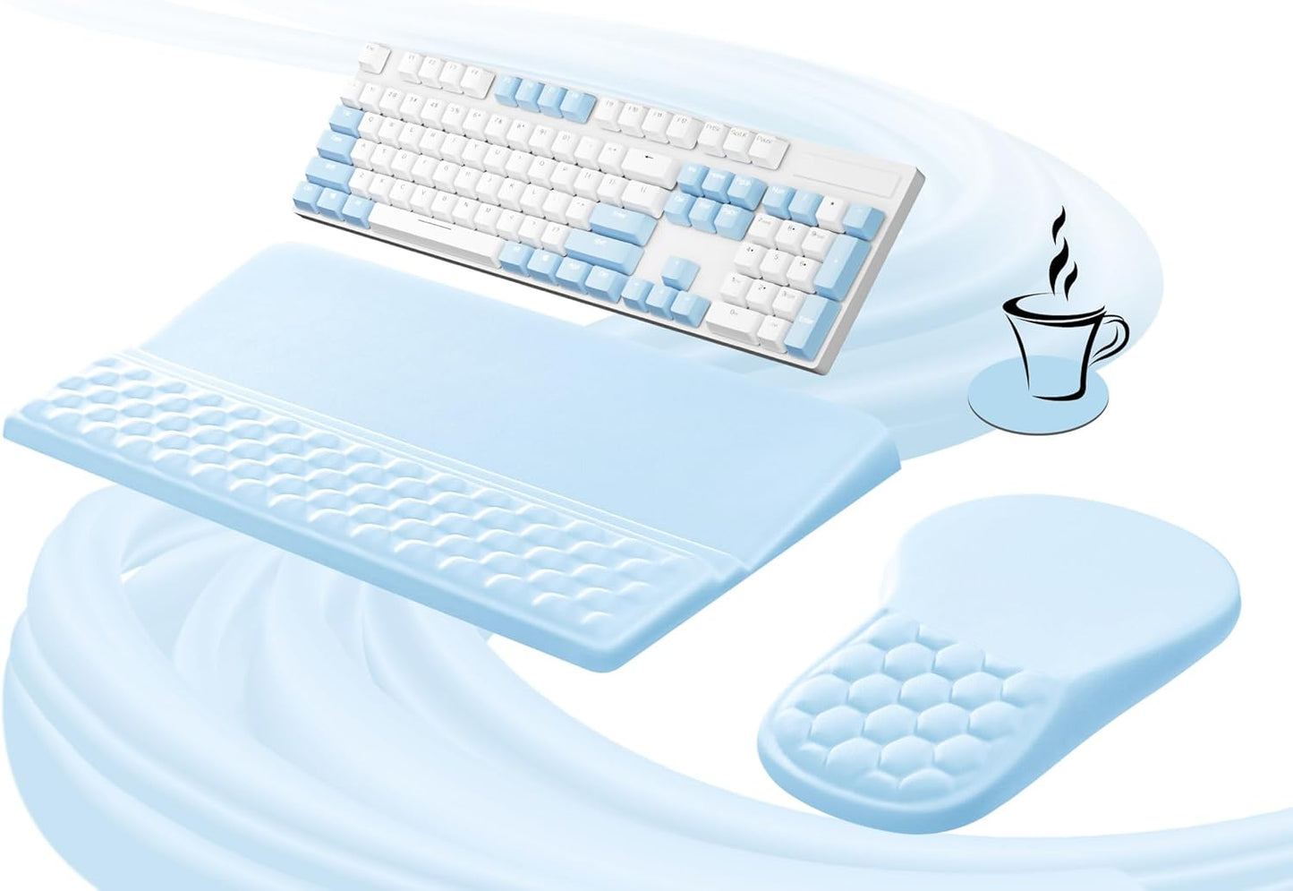 Ospelelf Ergonomic Mouse Pad and Keyboard Stand Wrist Rest Set, Memory Foam Comfort, Pain Relief for Typing, Office Desk Accessories, Moonlit Blossoms