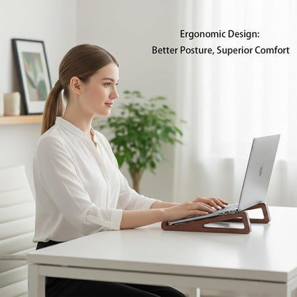 Bamboo Wooden Laptop Stand, Portable Wood Laptop Stand for Desk Tablet with Carry Pouch, Compact Travel Laptop Stand with Protective Silicone Pads, Suitable for Laptops and Tablets