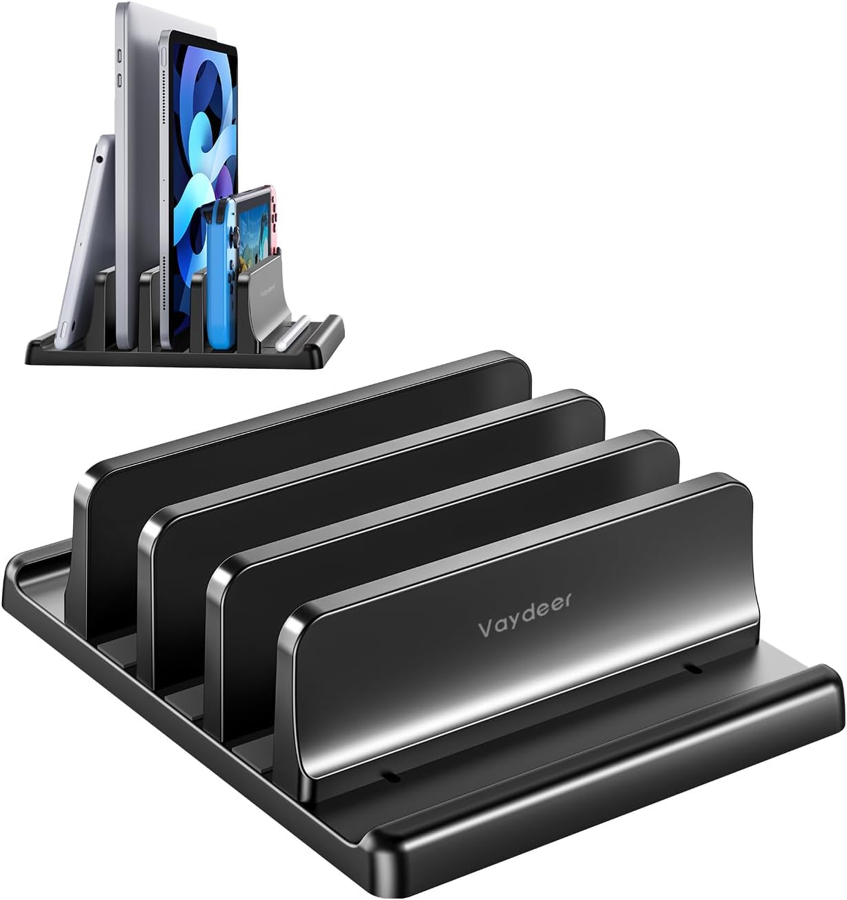 Vaydeer 3-Slot Vertical Laptop Stand Organizer, Laptop Storage Holder Made of Premium ABS Plastics 5 in 1 Design,Desktop Space-Saving Adjustable Desk Organizer for All MacBook/Chromebook/Surface
