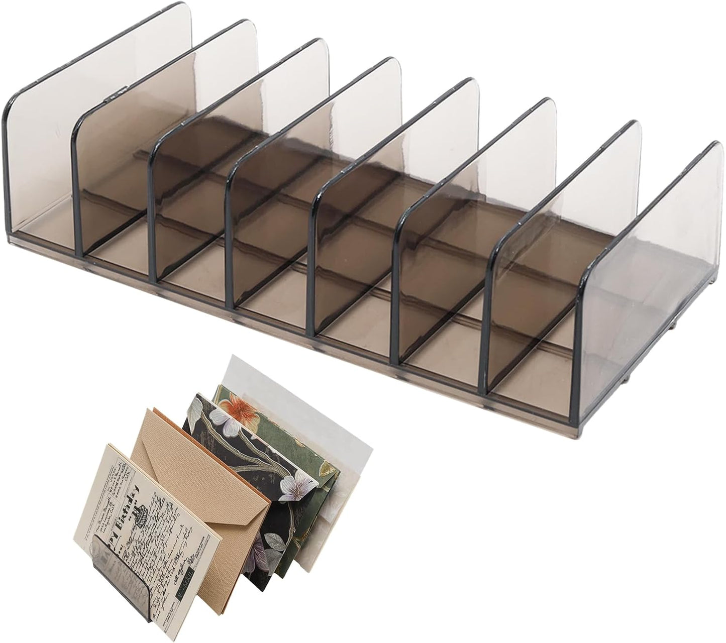 2 Pack Acrylic Money Organizer Cash Tray, 7 Section Eyeshadow Makeup Palette Organizer, Clear Desk Cash Tray for Paper Envelope, Bill, Document