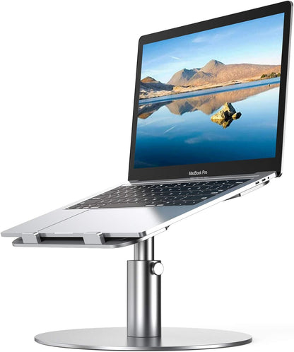 Laptop Stand for Desk - Adjustable, Foldable Clear Acrylic Riser with 360° Rotating Base, Ergonomic Laptop Holder for MacBook Pro/Air & 10-16” Notebooks